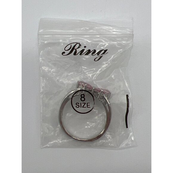 Sparkling Pink Butterfly Cubic Zirconia Ring Size 8 Sterling Silver - Picture 6 of 7